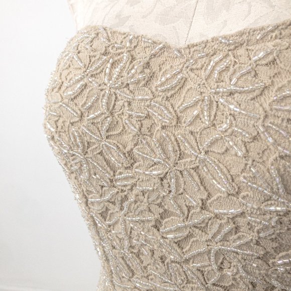 Neiman Marcus XS Strapless Lace Mini Dress Nude - Picture 2 of 13